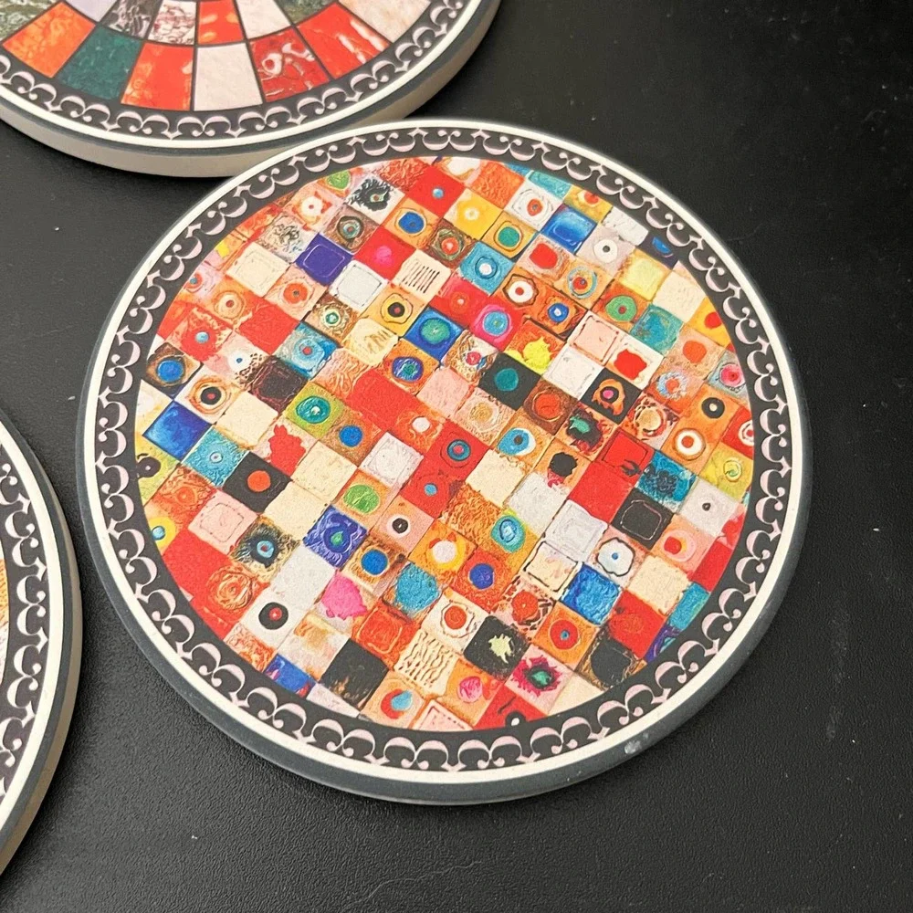 Set of 4 Multicolor‎ Ceramic Coasters Kitchen Beverage NEW